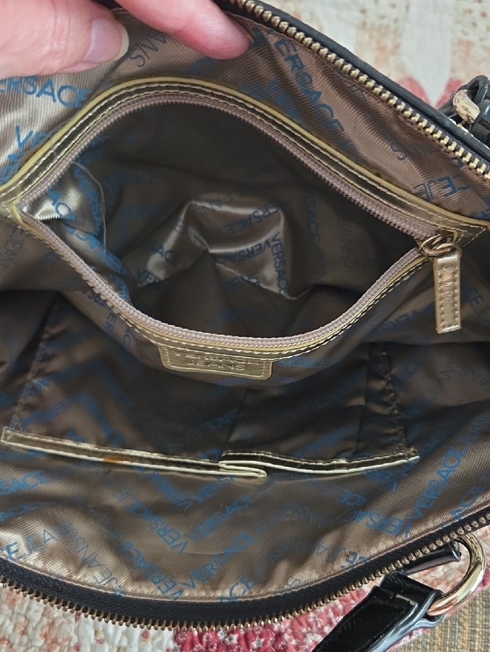 Versace Jeans Collection Beige Denim Shoulder bag with Black Snake-Trim - Picture 11 of 13